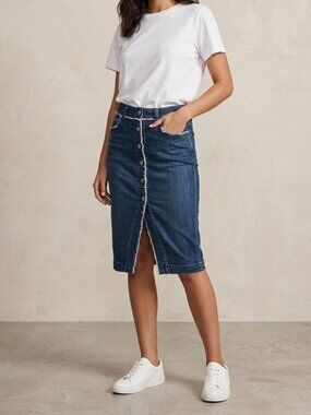 7 For All Mankind Women Denim Midi Pencil Skirt Cotton Size 26 Edgy LuxuryCasual